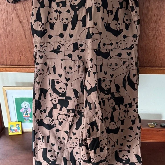 Nooworks Rare Tan/Taupe and Black Panda Pattern Jumpsuit Sz Small - Picture 8 of 14